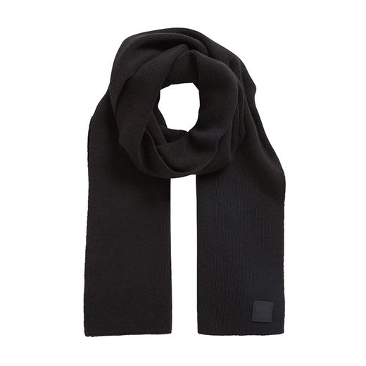 HUGO BOSS 雨果博斯秋冬男女同款黑色标牌羊毛混纺保暖丝巾围巾 50438867-001 商品图0