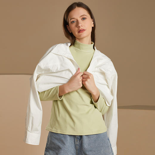 【米奈诗】2022秋冬款女士半高领打底衫百搭文艺双面磨毛5色可选 商品图1