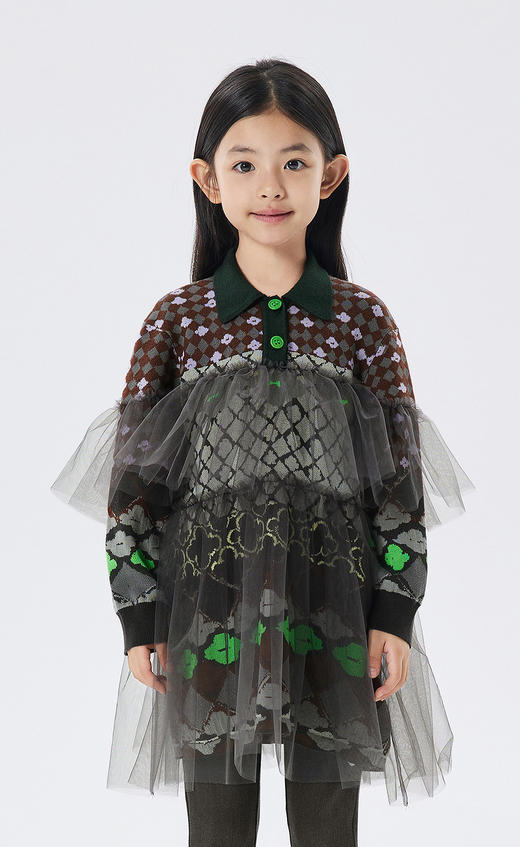 江南布衣童  22年秋款  透明薄纱棉质长袖毛衫连衣裙  1M8G11520 商品图6