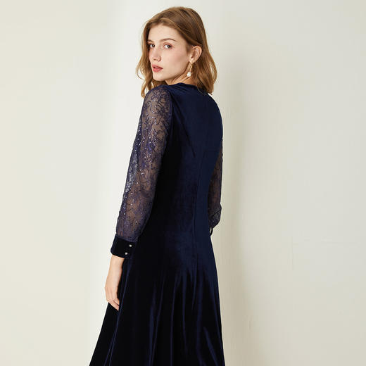 LC868斯尔丽瑟俪秋季新品时尚钉珠气质优雅修身长袖连衣裙 商品图2