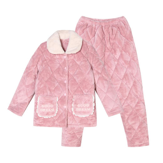 都市丽人生活家居女士特价加厚夹棉套装法兰绒夹棉加厚家居服长袖睡衣LH21M5 商品图4