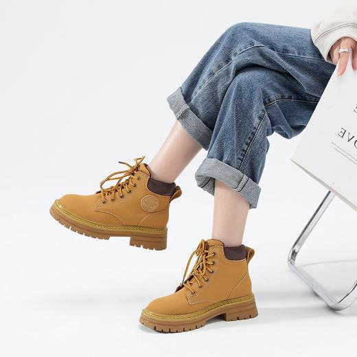 优选丨ZHR马丁靴女新款英伦风厚底大黄靴复古休闲工装靴 二层牛皮  商品图0