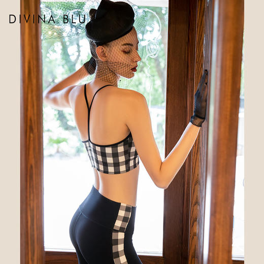 DIVINA BLU伦敦系列印象文胸黑灰白美背瑜伽背心女带胸垫运动内衣 商品图2