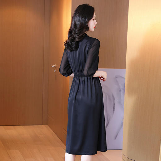 时尚品质，中袖西装领中长款显瘦气质桑蚕丝重磅真丝斜纹连衣裙KQN-242-15 商品图3
