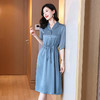 时尚品质，中袖西装领中长款显瘦气质桑蚕丝重磅真丝斜纹连衣裙KQN-242-15 商品缩略图1
