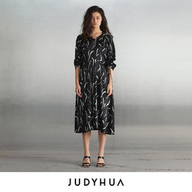 JUDYHUA 印染设计抽绳收腰连衣裙