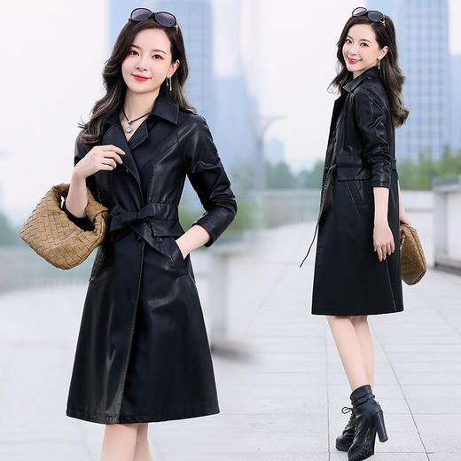 皮衣外套女中长款2022年秋季新款收腰休闲时尚百搭洋气爆款皮夹克 WW58179 商品图4