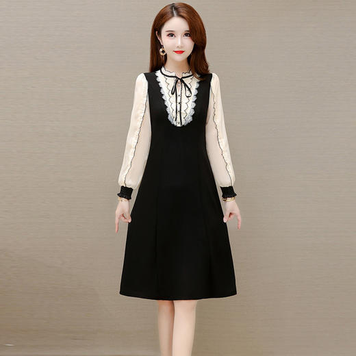 YWE EA218修身时尚A字裙木耳边拼接气质连衣裙 商品图0