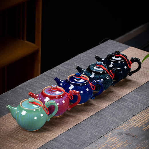 「窑变工艺！数款可选」窑变茶壶陶瓷大容量单壶中式复古泡茶器家用办公功夫茶具大号茶壶餐饮用具 商品图1