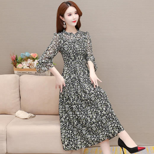 YWE 227841-2碎花连衣裙中长款贵夫人a字裙 商品图1