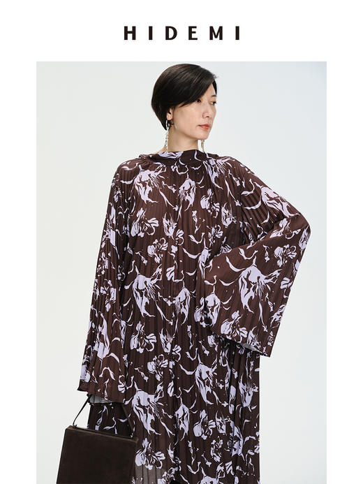 HIDEMI “我们做印花”系列限定棕紫色花卉三件套 连衣裙/衬衫/半裙 商品图4