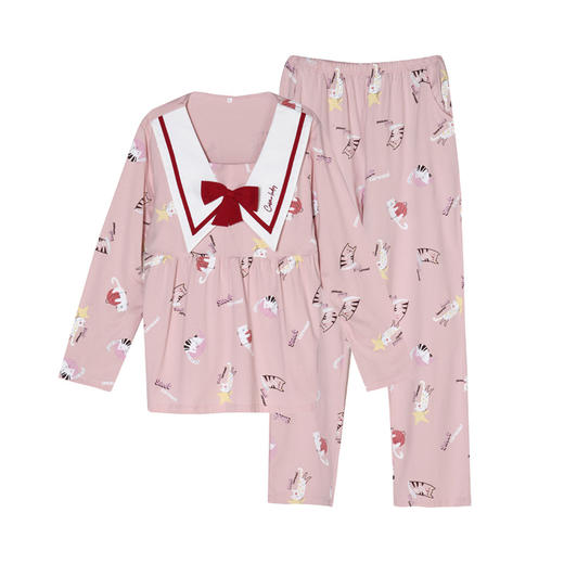 都市丽人生活家居棉质套装无尘棉单面薄家居服长袖睡衣LH22G9 商品图3