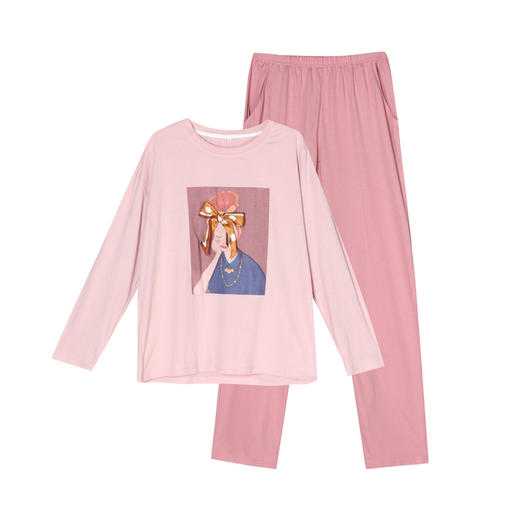 都市丽人好睡好眠女士特价棉质套装26支CVC单面薄家居服长袖睡衣LH22J6 商品图3