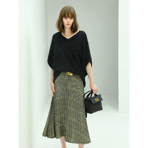 COCOBELLA重工压褶复古格纹迷笛裙女高腰A字半身裙长裙HS49 商品图1