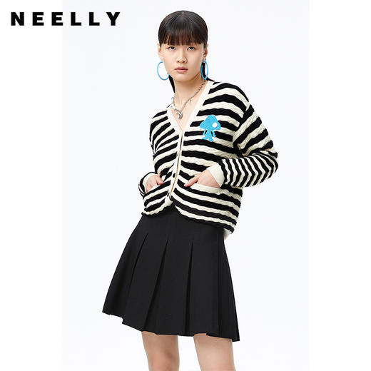 NEELLY纳俪商场同款气质V领条纹针织衫女单排扣毛衣开衫休闲上衣N22083A01100 商品图1