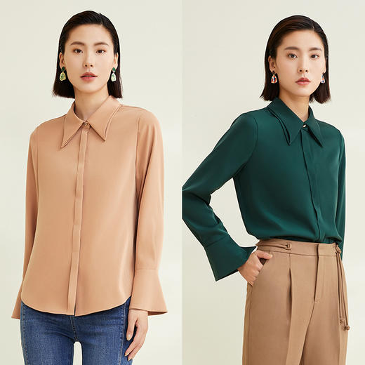 玳莎设计感尖领衬衫女2022早秋新款仿真丝衬衣通勤时尚简约上衣 CC31309 商品图2