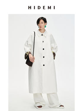 HIDEMI 白色极简设计感印花翻袖廓形风衣