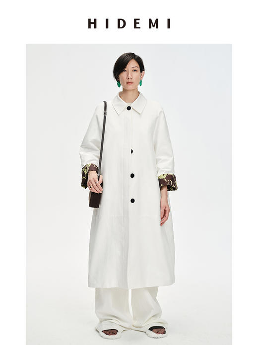 HIDEMI 白色极简设计感印花翻袖廓形风衣 商品图4