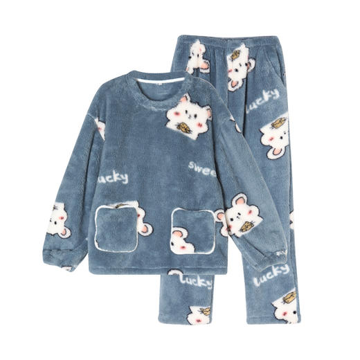 都市丽人生活家居女士特价法兰绒套装双面法兰绒厚家居服长袖睡衣LH22J3 商品图3