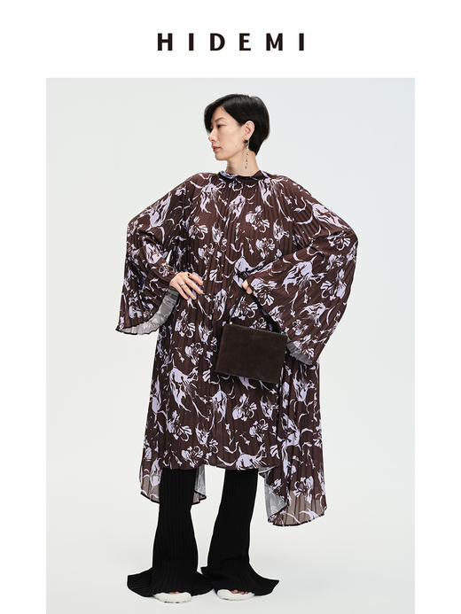 HIDEMI “我们做印花”系列限定棕紫色花卉三件套 连衣裙/衬衫/半裙 商品图5