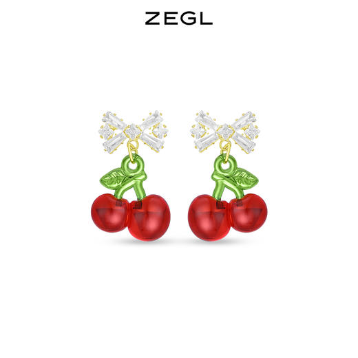 ZEGL蝴蝶结红色樱桃耳环女2022新款潮耳钉小众设计感高级银针耳饰 商品图0