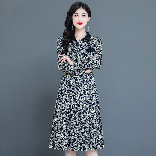 YWE 227843时尚印花连衣裙大码显瘦a字裙 商品图1