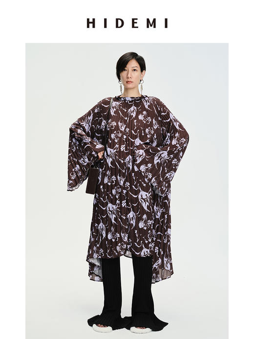 HIDEMI “我们做印花”系列限定棕紫色花卉三件套 连衣裙/衬衫/半裙 商品图2