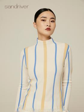 自带领竖撞色羊绒上衣 SJF94W363A