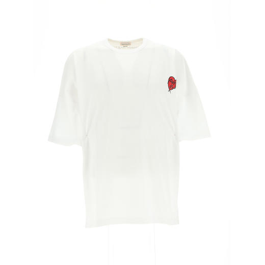 ALEXANDER MCQUEEN 亚历山大.麦昆 男士棉质心形图案徽标印花圆领短袖T恤 白色 711070 QTZ42 0900 商品图0