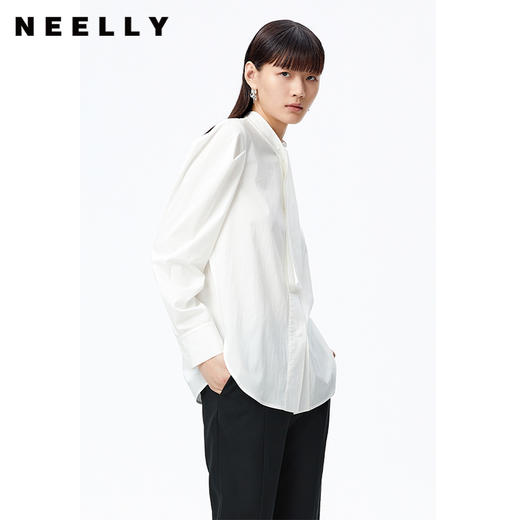 NEELLY纳俪商场同款2022秋季新款白色衬衫女立领飘带简约上衣休闲N22083B01105 商品图1