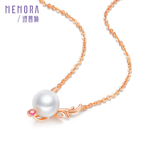 【1件7.5折】心花鹿放系列玫瑰18K金红鼻子小鹿项链珍珠套链KN263601 商品图5