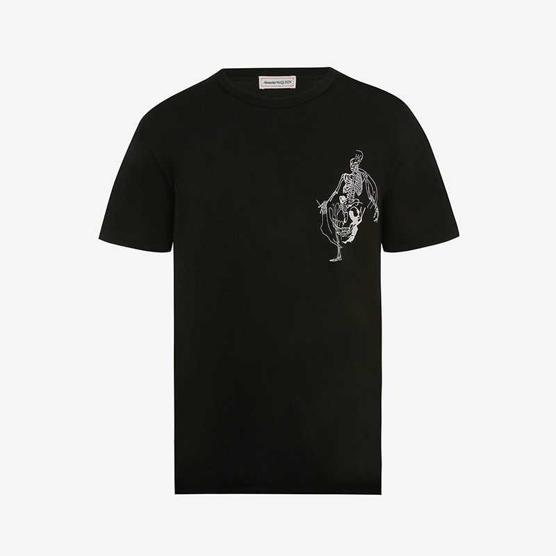 ALEXANDER MCQUEEN 亚历山大.麦昆 男士棉质骷髅图案丝网印花圆领短袖T恤 黑色 710937 QTZ32 0901