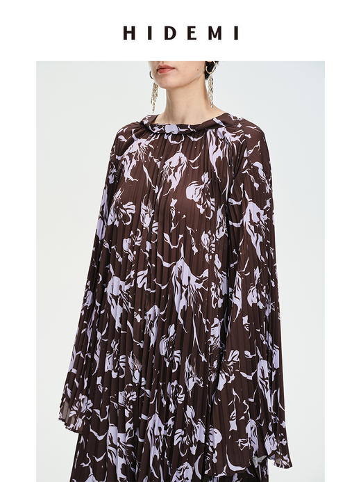 HIDEMI “我们做印花”系列限定棕紫色花卉三件套 连衣裙/衬衫/半裙 商品图7