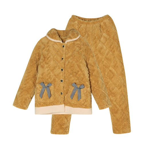 都市丽人舒适外出女士加厚夹棉套装提花法兰绒夹棉加厚家居服长袖睡衣LH21K0 商品图3