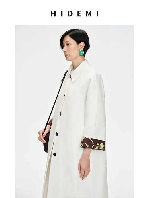 HIDEMI 白色极简设计感印花翻袖廓形风衣 商品图8