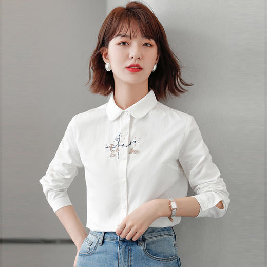 2022秋季新款清新文艺绣花长袖衬衣淑女简约OL职业上衣女衬衫 DL808 商品图2