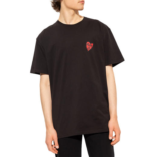 ALEXANDER MCQUEEN 亚历山大.麦昆 男士棉质心形图案徽标印花圆领短袖T恤 黑色 711069 QTZ42 0901 商品图1