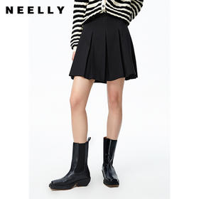 NEELLY纳俪商场同款百褶裙女2022秋季高腰A字裙对称盘扣百搭短裙N22083E01111