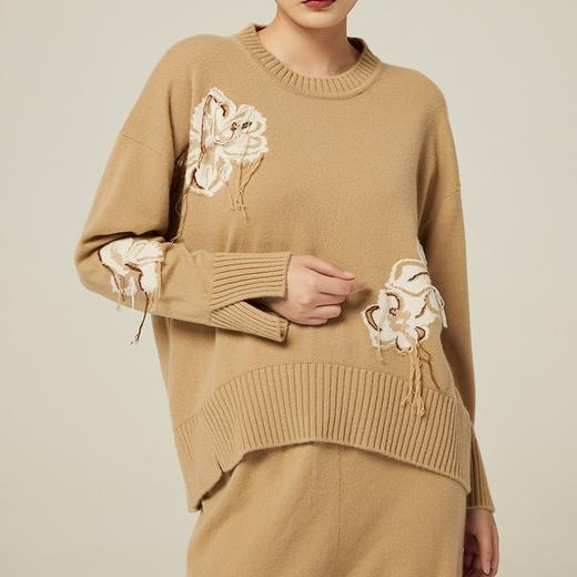 羊绒圆领提花手绣套衫 SJF94W217K 商品图2