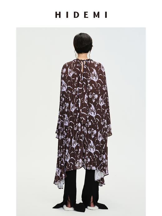 HIDEMI “我们做印花”系列限定棕紫色花卉三件套 连衣裙/衬衫/半裙 商品图9