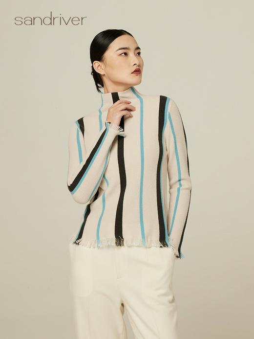 自带领竖撞色羊绒上衣 SJF94W363A 商品图1