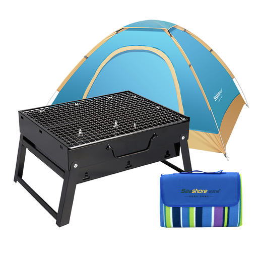 （分多包裹发货）Seashore纵贯线双人手抛帐篷ZP-18+Seashore纵贯线多功能毯CD-03A +Seashore纵贯线烧烤炉KL-03【LXTX3.0】 商品图0
