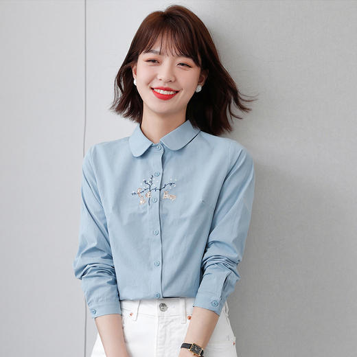 2022秋季新款清新文艺绣花长袖衬衣淑女简约OL职业上衣女衬衫 DL808 商品图4