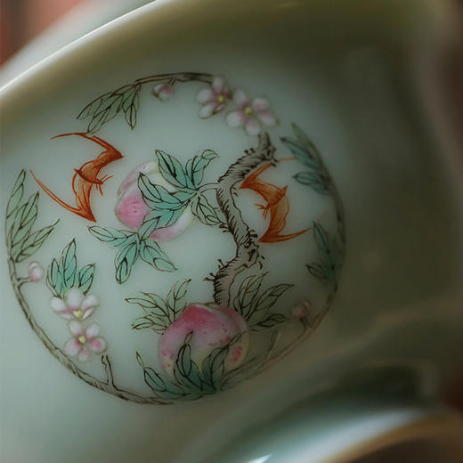 景德镇忘言造物 林卧桃实茶碗粉彩单色釉手绘手工陶瓷盖碗100ml 商品图4