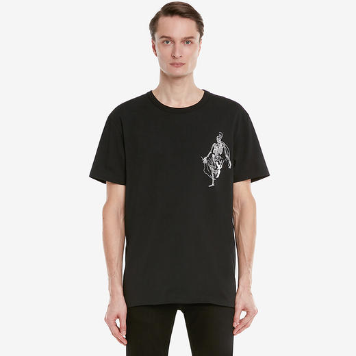 ALEXANDER MCQUEEN 亚历山大.麦昆 男士棉质骷髅图案丝网印花圆领短袖T恤 黑色 710937 QTZ32 0901 商品图1