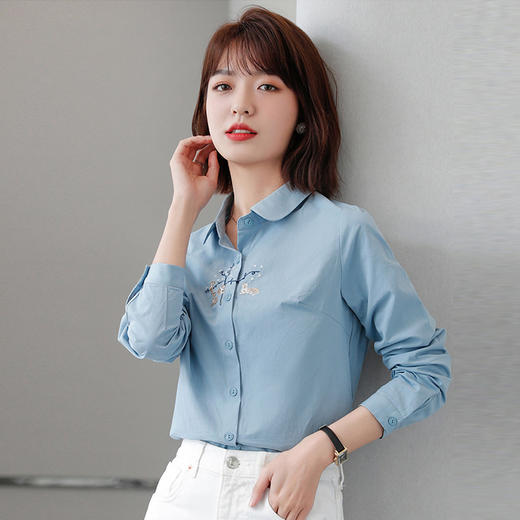 2022秋季新款清新文艺绣花长袖衬衣淑女简约OL职业上衣女衬衫 DL808 商品图5