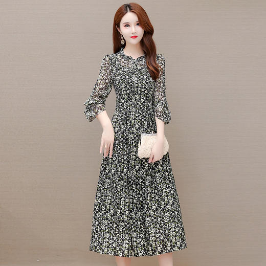 YWE 227841-2碎花连衣裙中长款贵夫人a字裙 商品图0