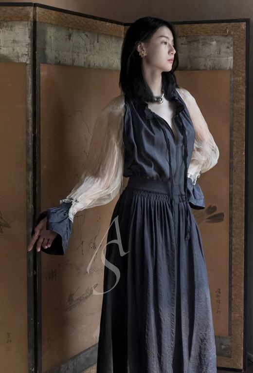 Phaedo 霁蓝拼色拼接垂褶半裙 商品图0