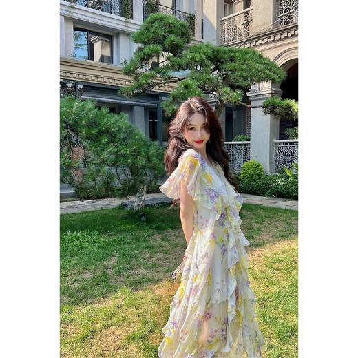 【年终福利，不退不换】  【半夏花海】桑蚕丝印花荷叶边浪漫仙女风连衣裙 商品图2