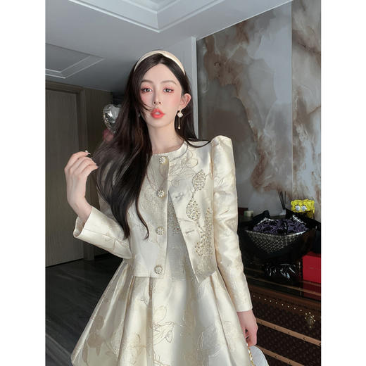 BeQueenStory【戛纳晚宴】新中式刺绣外套无袖连衣裙套装 商品图0